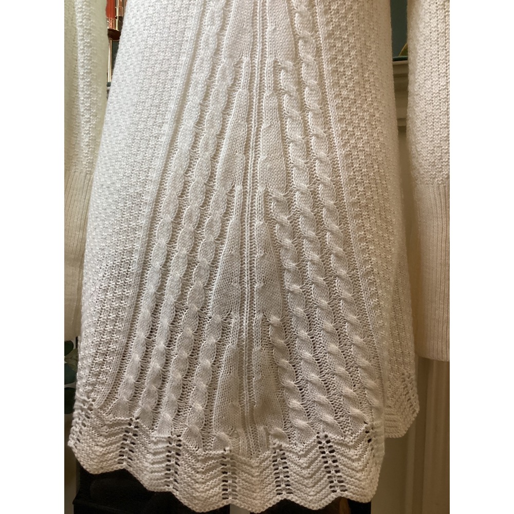 Unbranded Cable Knit Tunic Sweater Sz M Cream Textured Back Fan‎ - Picture 3 of 5